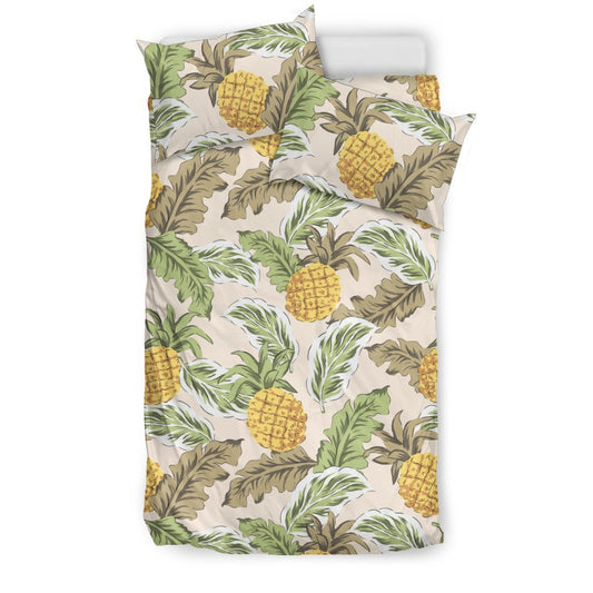 Pineapple Vintage Tropical leaves Duvet Cover Bedding Set