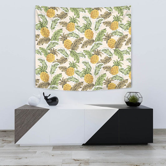 Pineapple Vintage Tropical leaves Wall Tapestry