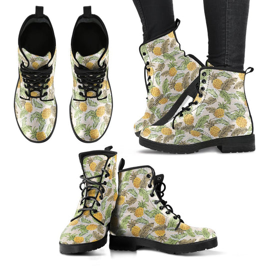 Pineapple Vintage Tropical Leaves Women & Men Leather Boots