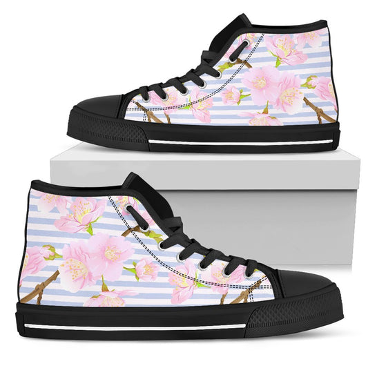 Pink Cherry Blossom Sakura Men High Top Canvas Shoes