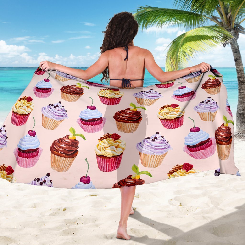 Pink Cupcake Pattern Beach Sarong Pareo Wrap