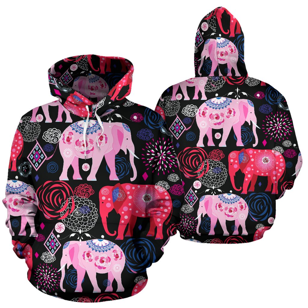 Pink Elephant Pattern All Over Print Hoodie