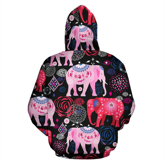 Pink Elephant Pattern All Over Zip Up Hoodie