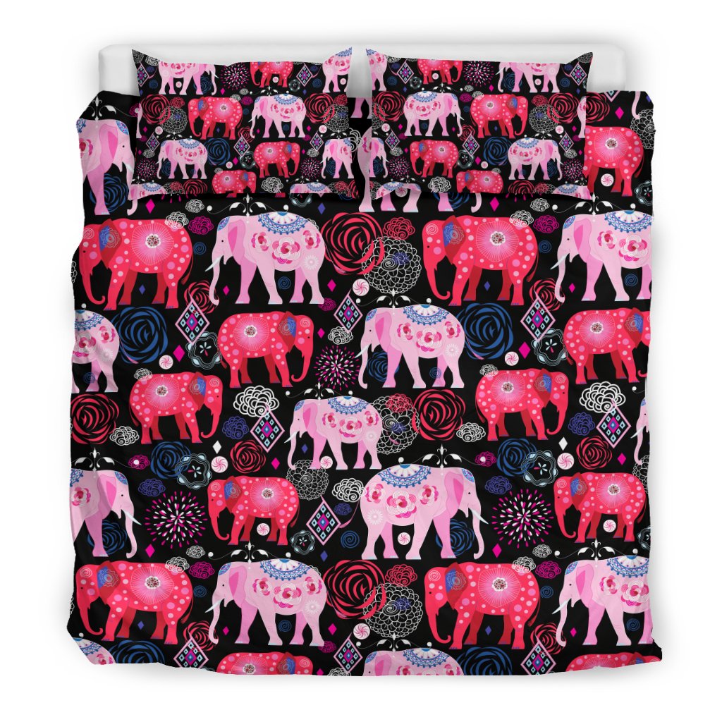 Pink Elephant Pattern Duvet Cover Bedding Set