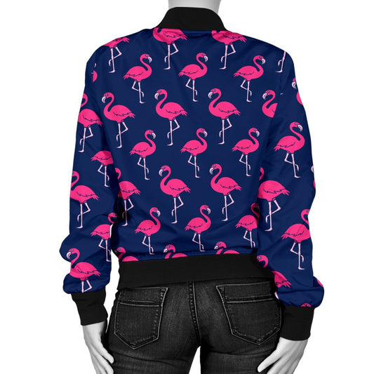 Pink Flamingo Pattern Women Casual Bomber Jacket