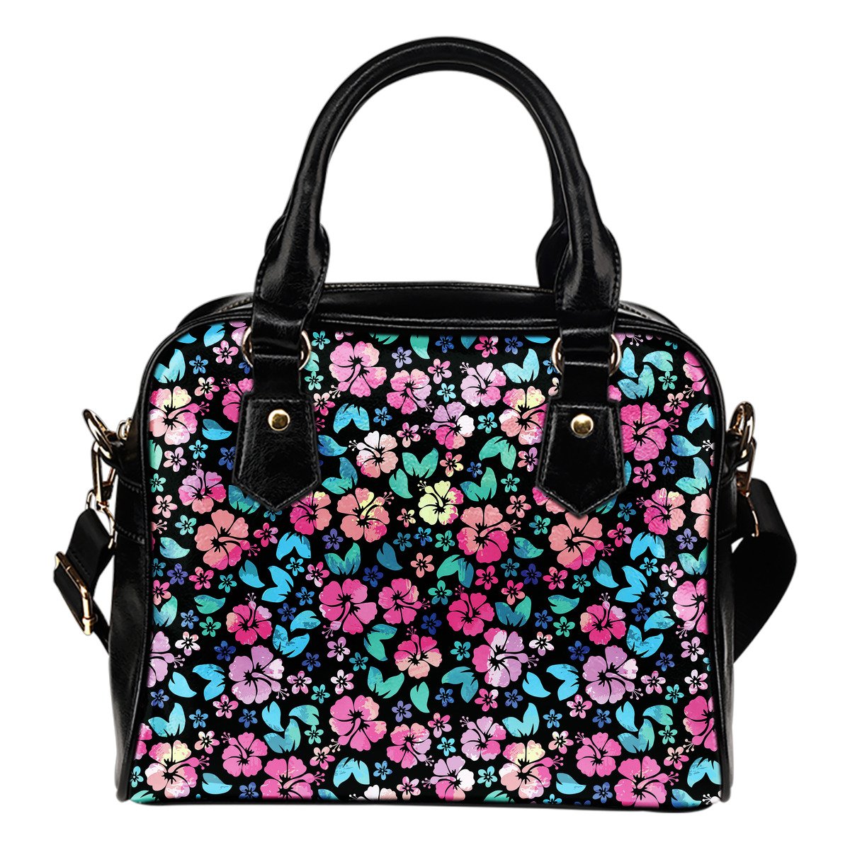Pink Hibiscus Hawaiian Flower Leather Shoulder Handbag