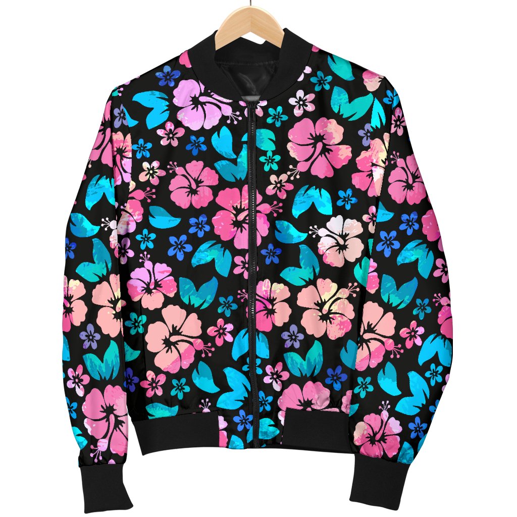 Pink Hibiscus Hawaiian Flower Men Casual Bomber Jacket