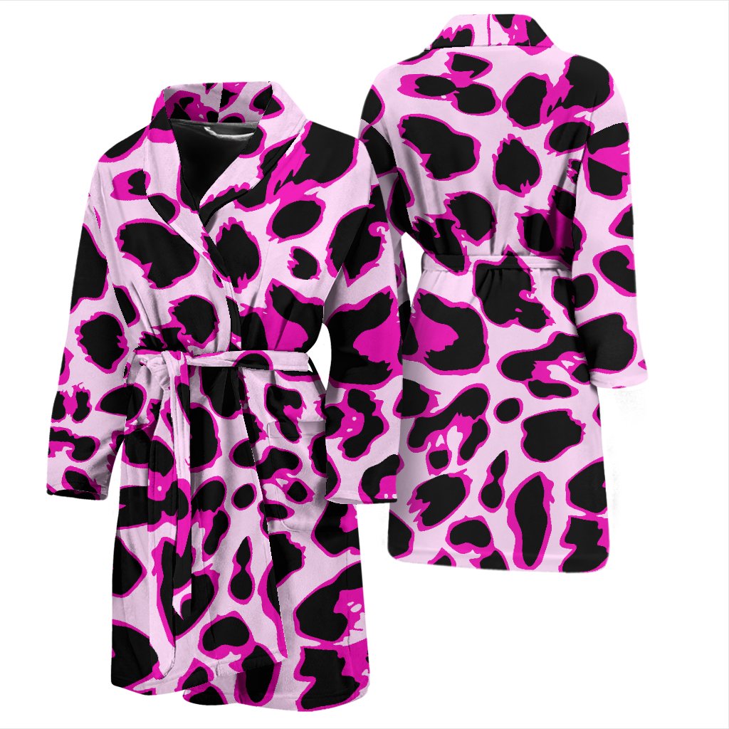 Pink Leopard Print Men Bath Robe