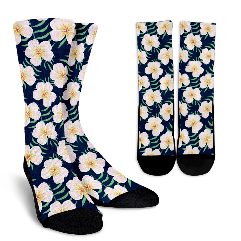 Pink Plumeria Pattern Print Design PM016 Crew Socks-JORJUNE.COM