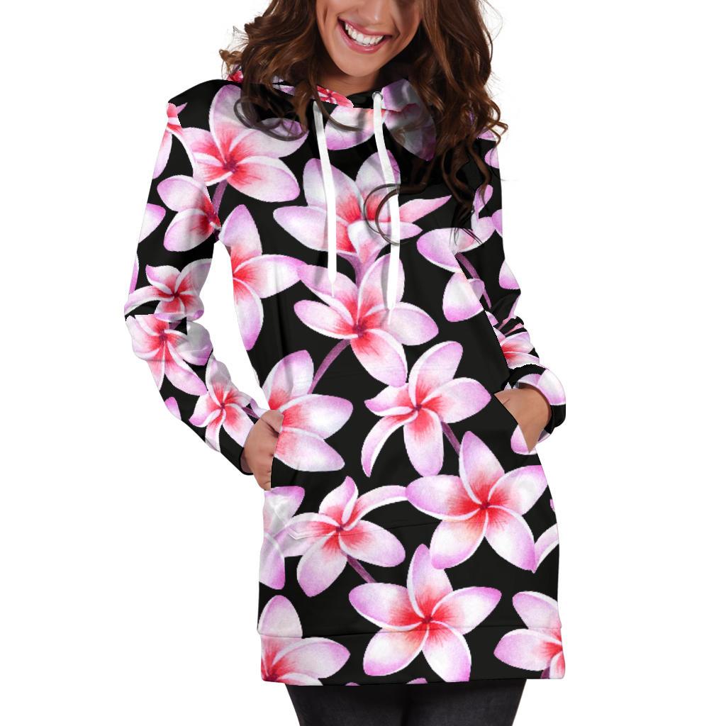 Pink Plumeria Pattern Print Design PM09 Women Hoodie Dress