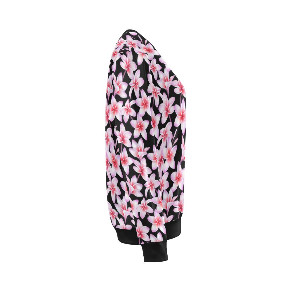 Pink Plumeria Pattern Print Design PM09 Women Long Sleeve Sweatshirt-JorJune