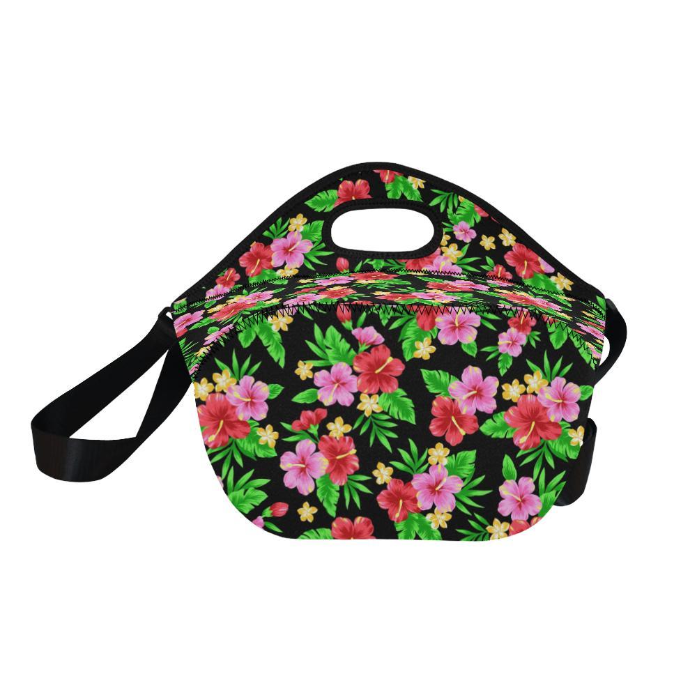 Pink Red Hibiscus Pattern Print Design HB023 Neoprene Lunch Bag-JorJune