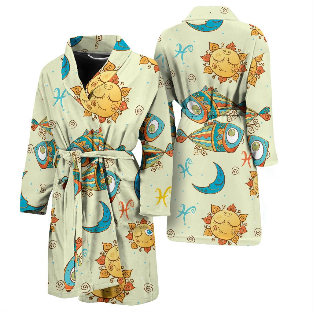 Pisces Pattern Print Design A03 Men Bathrobe-JORJUNE.COM