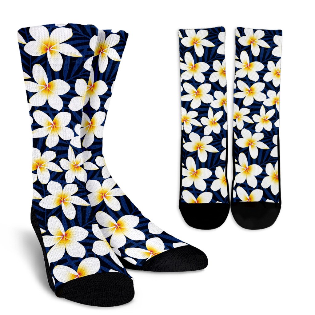 Plumeria Pattern Print Design PM026 Crew Socks-JORJUNE.COM