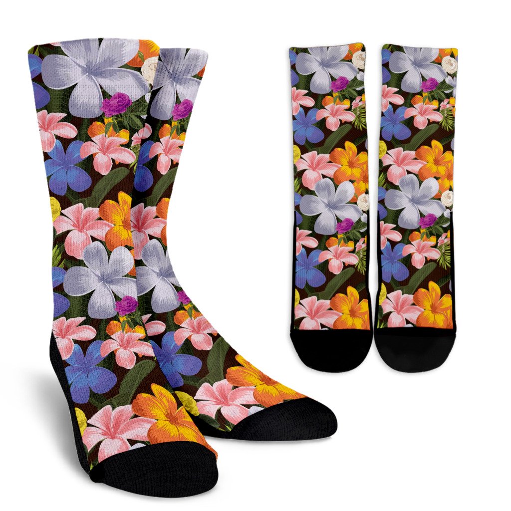 Plumeria Pattern Print Design PM03 Crew Socks-JORJUNE.COM