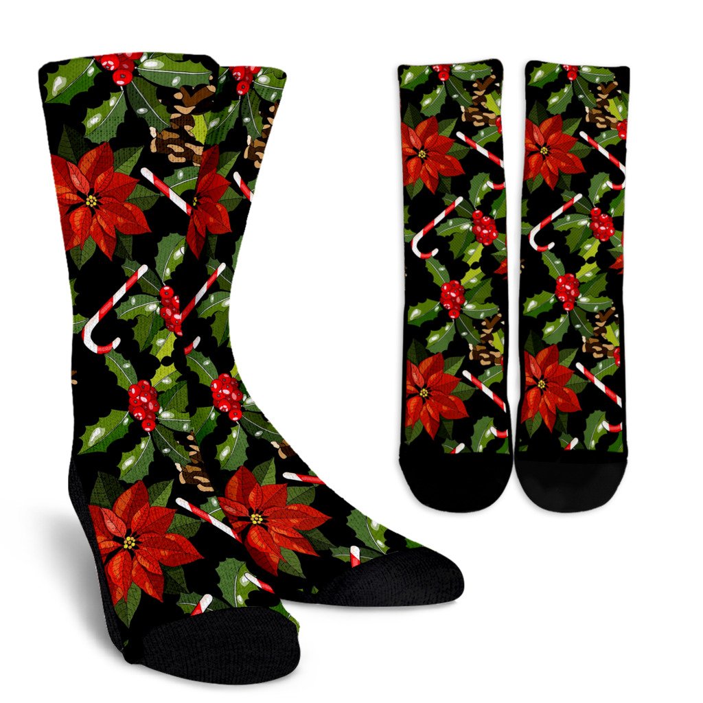 Poinsettia Pattern Print Design POT01 Crew Socks-JORJUNE.COM