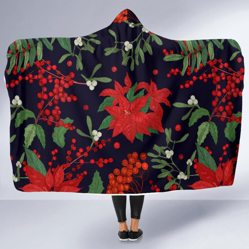 Poinsettia Pattern Print Design POT02 Hooded Blanket-JORJUNE.COM