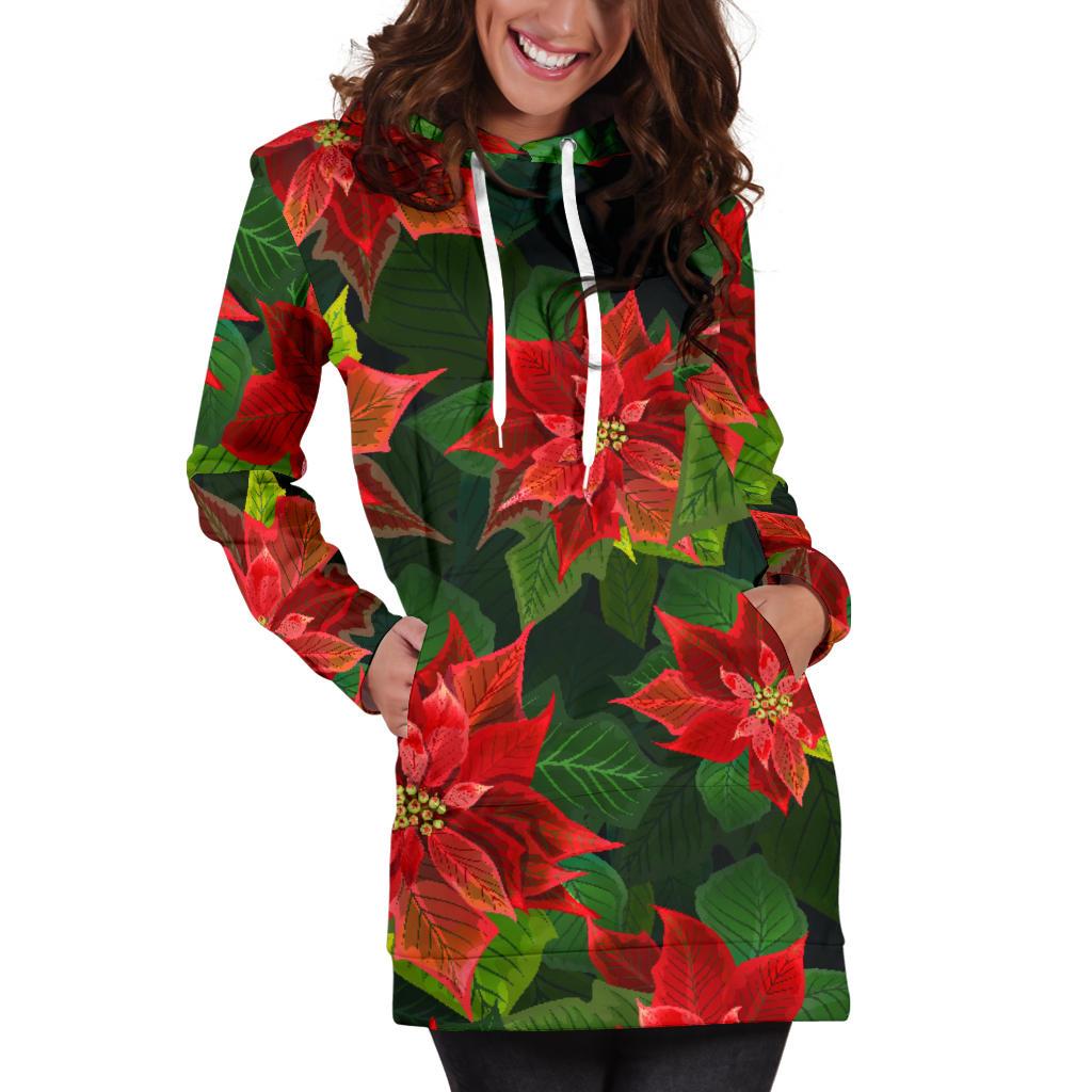 Poinsettia Pattern Print Design POT04 Women Hoodie Dress