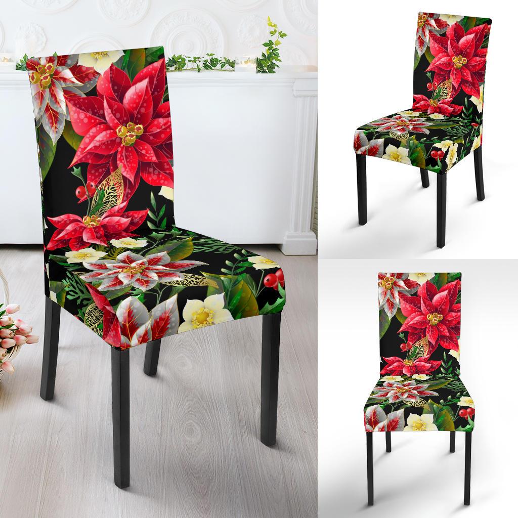 Poinsettia Pattern Print Design POT05 Dining Chair Slipcover-JORJUNE.COM