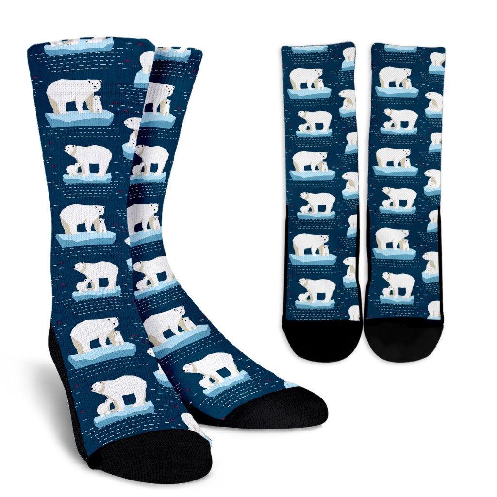 Polar Bear Pattern Print Design PB02 Crew Socks-JORJUNE.COM