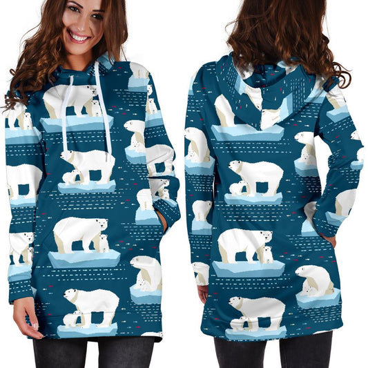 Polar Bear Pattern Print Design PB02 Women Hoodie Dress