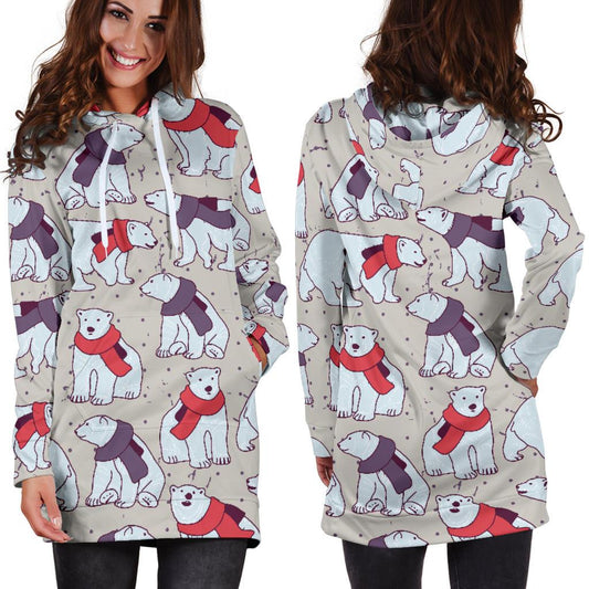 Polar Bear Pattern Print Design PB04 Women Hoodie Dress