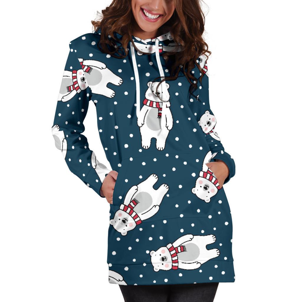 Polar Bear Pattern Print Design PB05 Women Hoodie Dress
