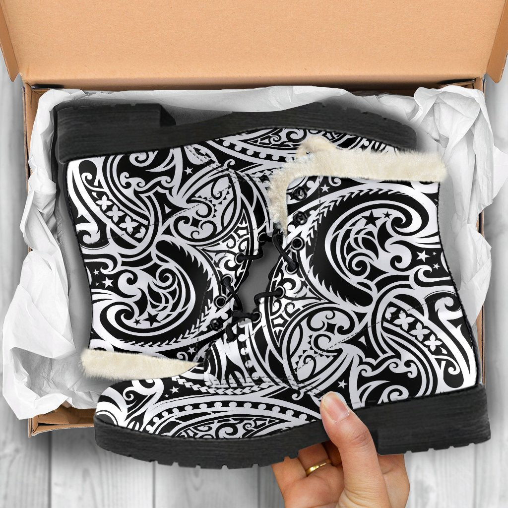 Polynesian Traditional Tribal Faux Fur Leather Boots
