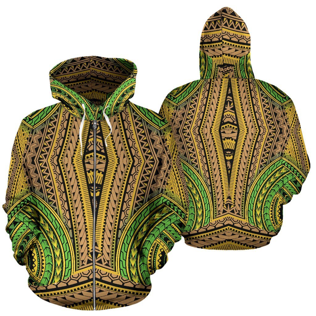 Polynesian Hawaiian Tribal Color All Over Zip Up Hoodie