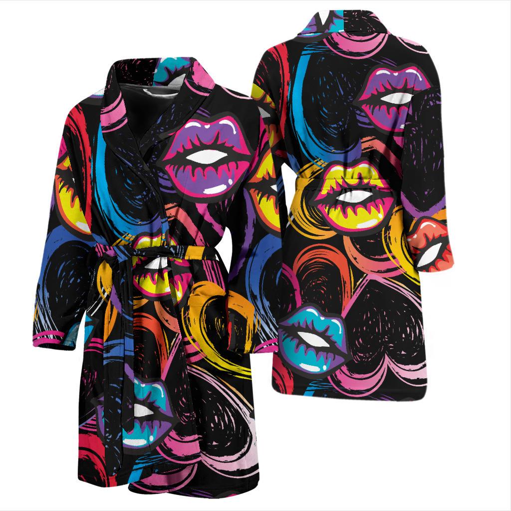 Pop Art Lip Pattern Print Design A03 Men Bathrobe-JORJUNE.COM