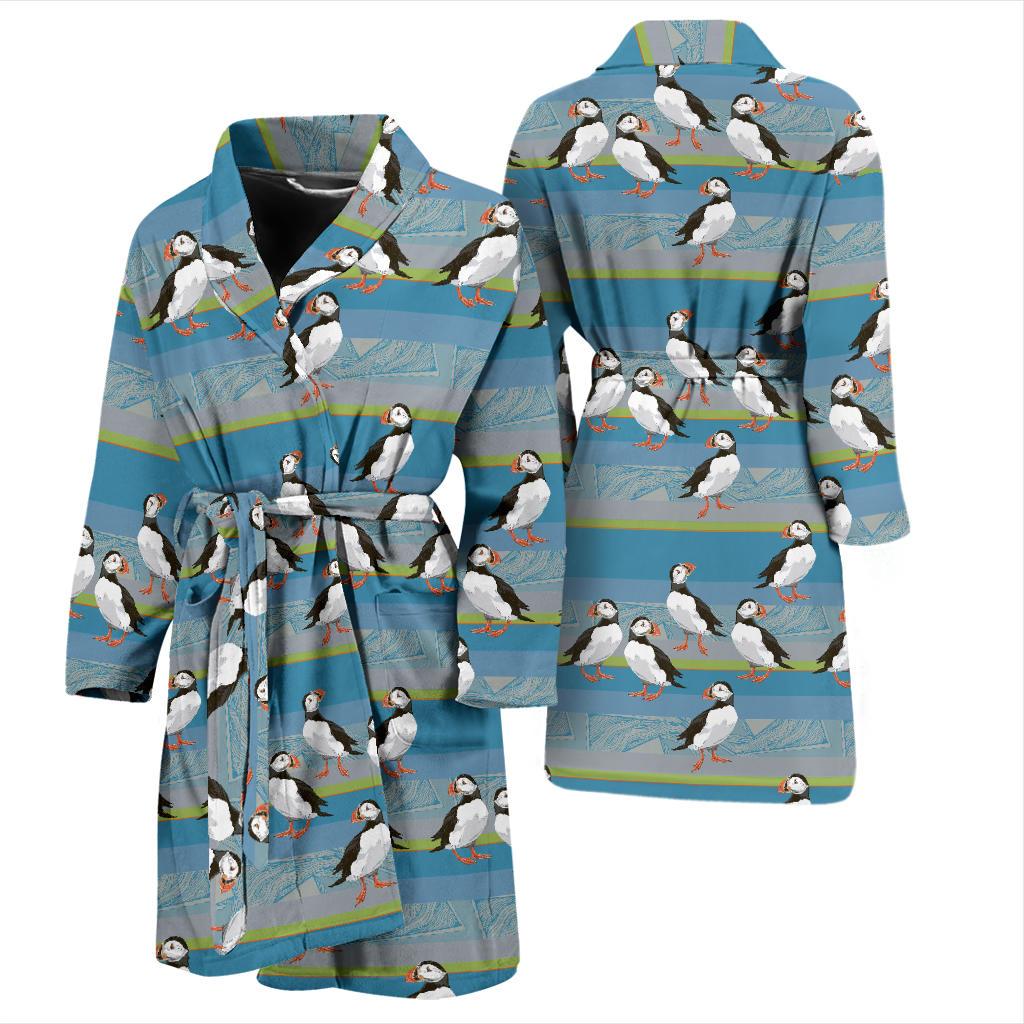 Puffin Pattern Print Design A01 Men Bathrobe-JORJUNE.COM