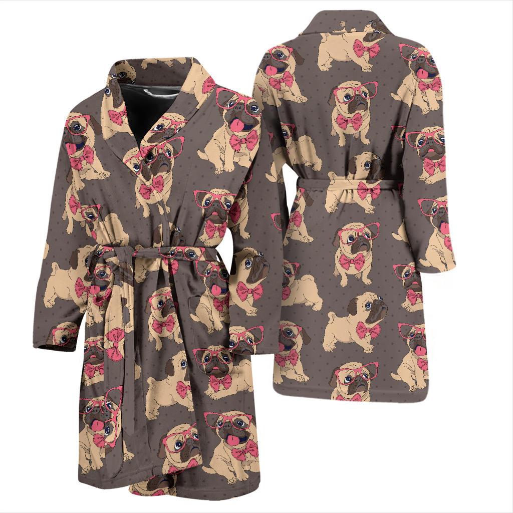 Pug Pattern Print Design A05 Men Bathrobe-JORJUNE.COM