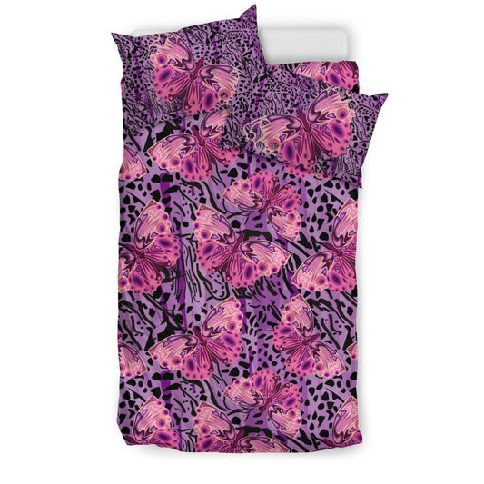 Purple Butterfly Leopard Duvet Cover Bedding Set