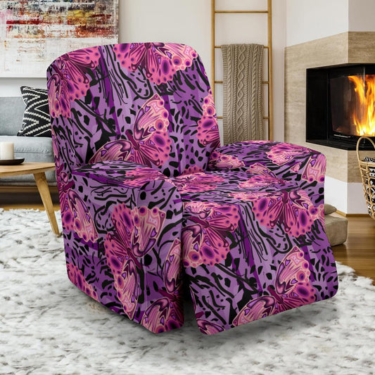 Purple Butterfly Leopard Recliner Slipcover-JORJUNE.COM