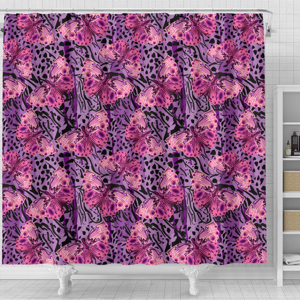 Purple Butterfly Leopard Shower Curtain