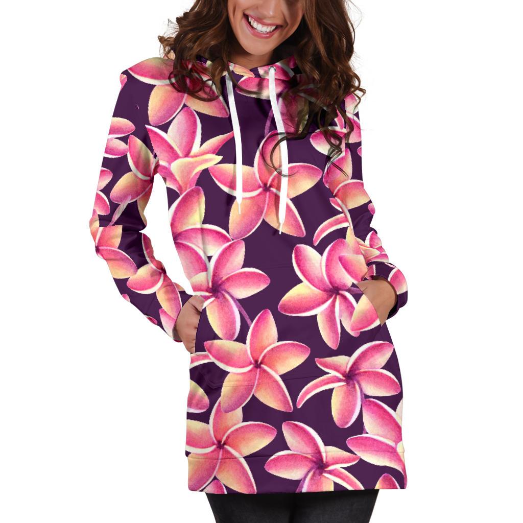 Purple Plumeria Pattern Print Design PM010 Women Hoodie Dress