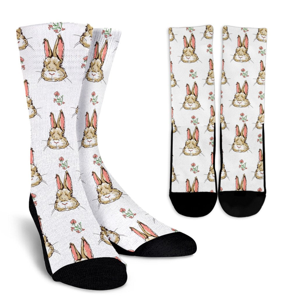 Rabbit Pattern Print Design RB09 Crew Socks-JORJUNE.COM