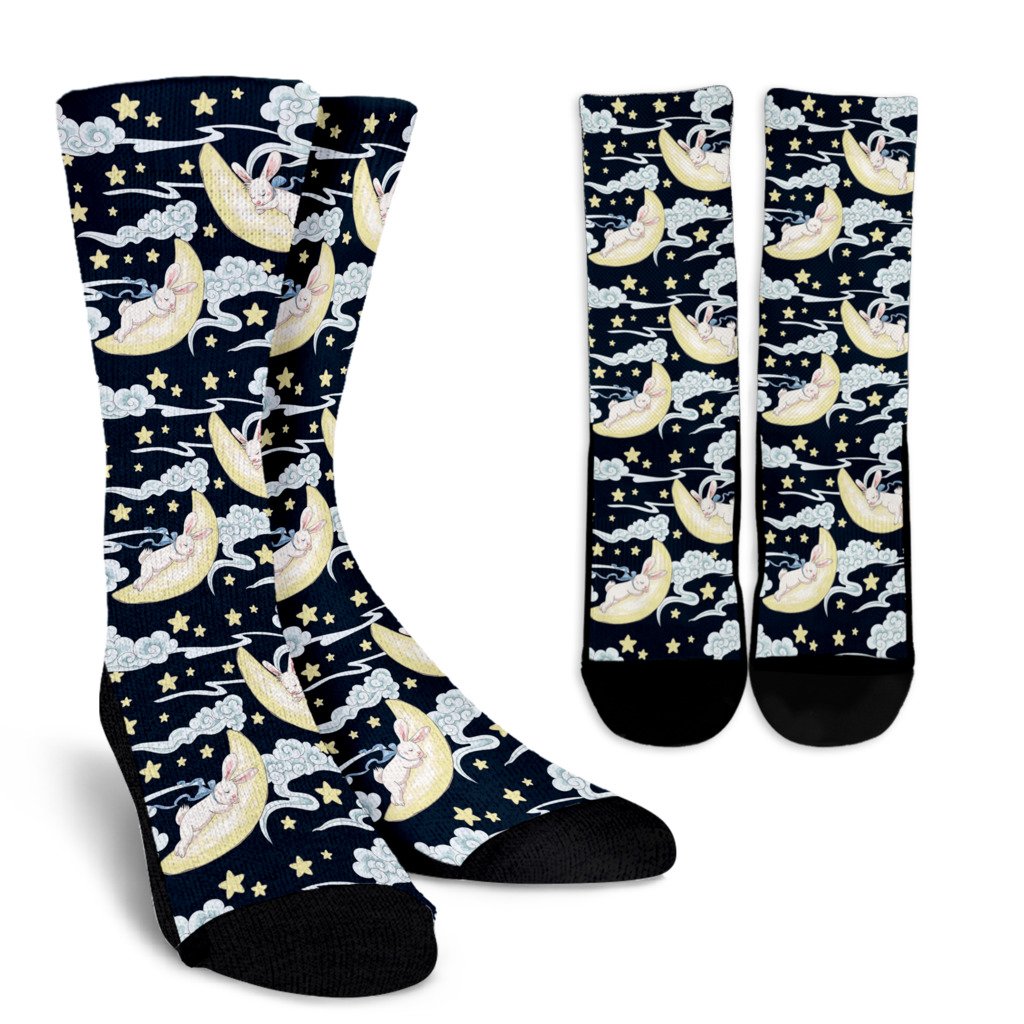 Rabbit Sleeping Pattern Print Design RB08 Crew Socks-JORJUNE.COM