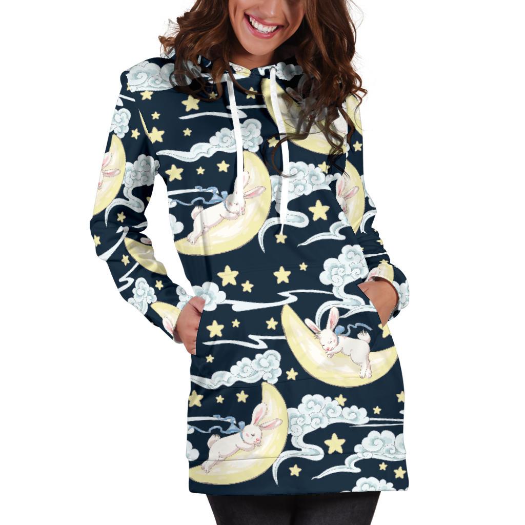 Rabbit Sleeping Pattern Print Design RB08 Women Hoodie Dress