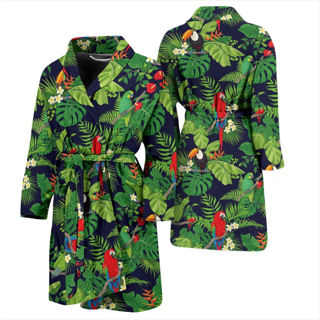 Rainforest Parrot Pattern Print Design A03 Men Bathrobe-JORJUNE.COM