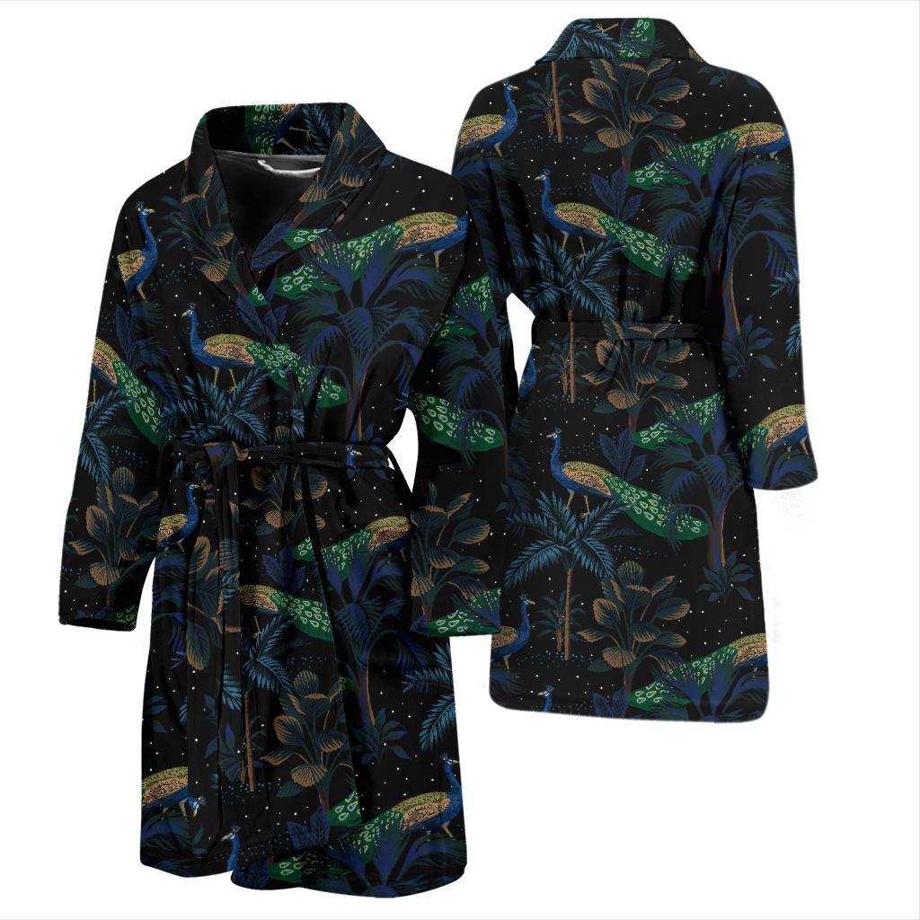 Rainforest Peacock Pattern Print Design A04 Men Bathrobe-JORJUNE.COM