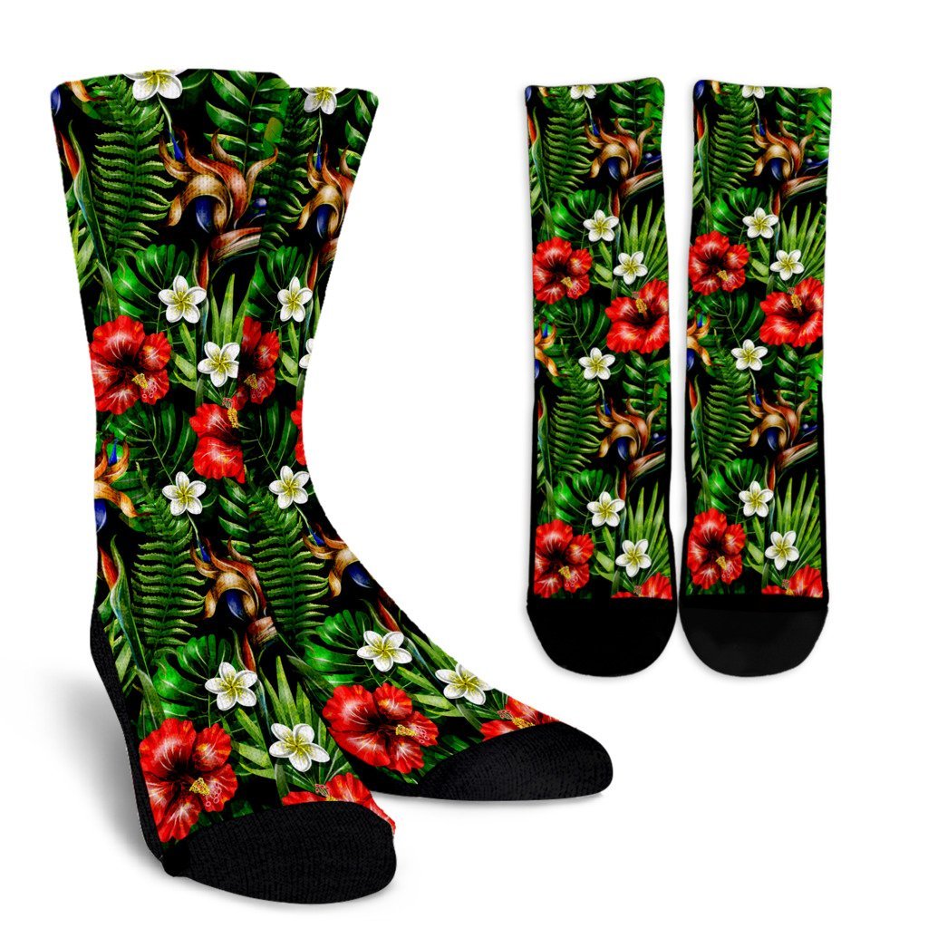 Hawaiian flower red Hibiscus tropical Crew Socks