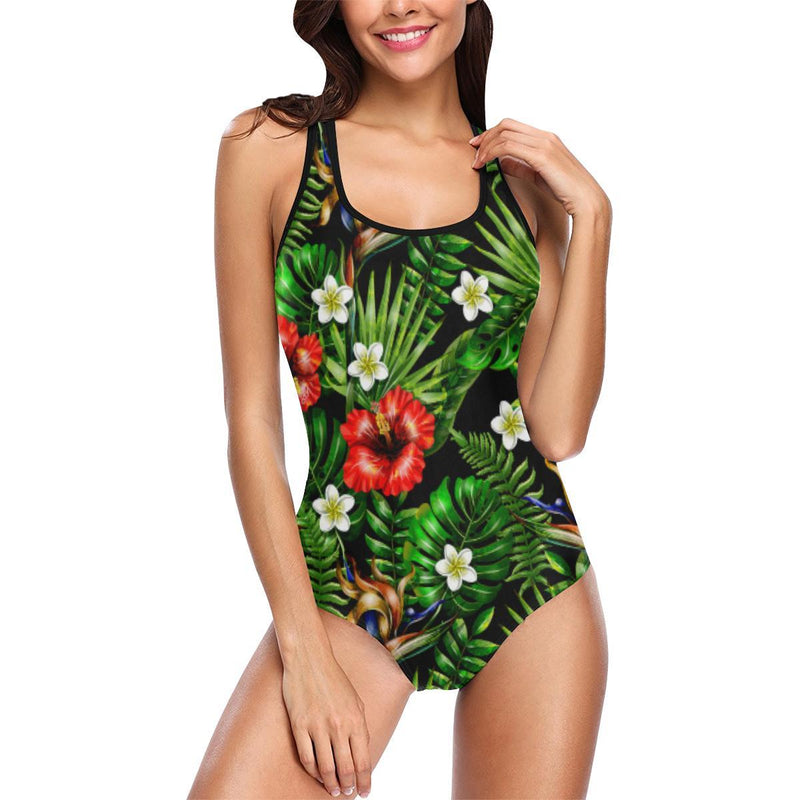 Hawaiian flower red Hibiscus tropical Women's One Piece Swimsuit (Model S04)