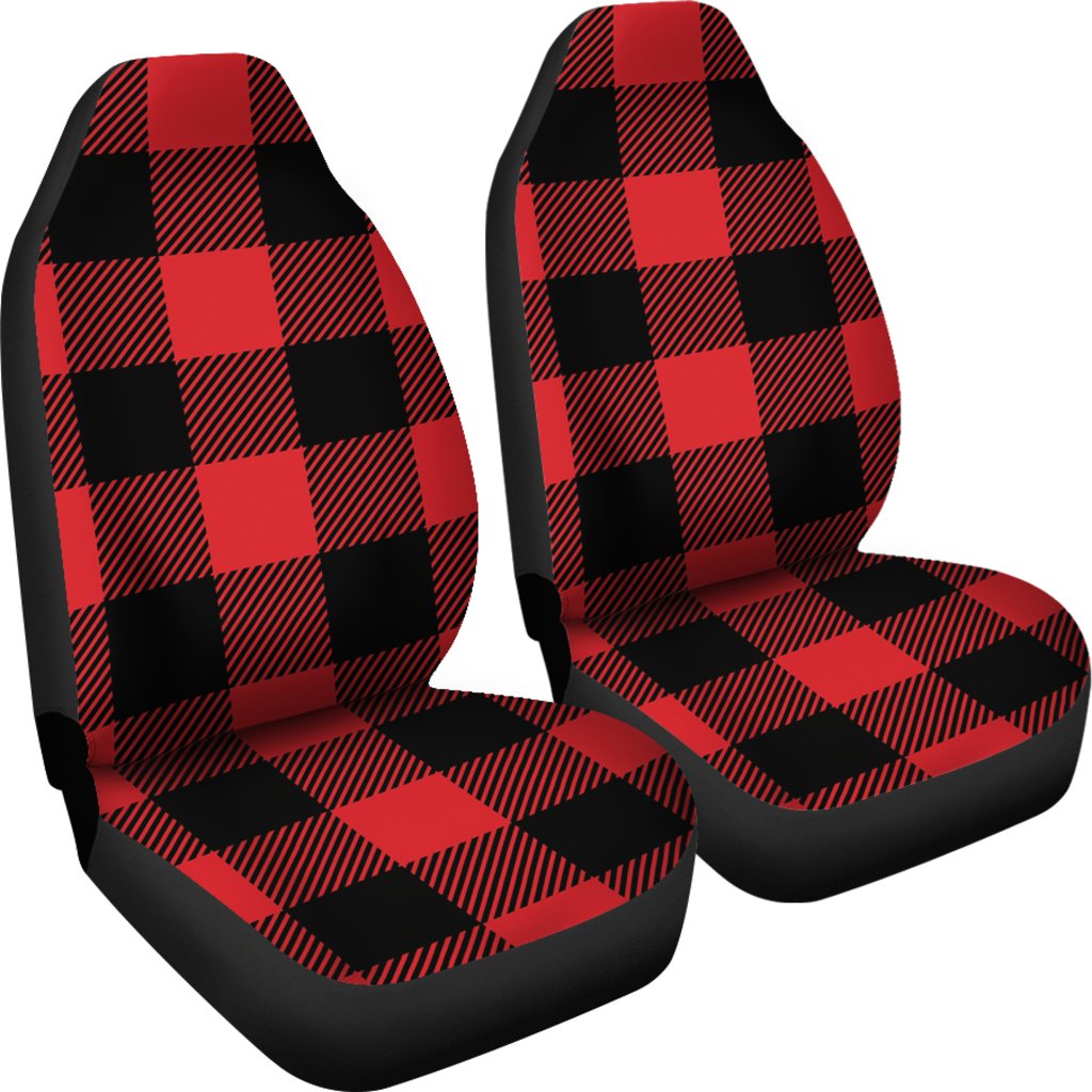 Red Black Buffalo Tartan Plaid Pattern Universal Fit Car Seat Covers-JorJune