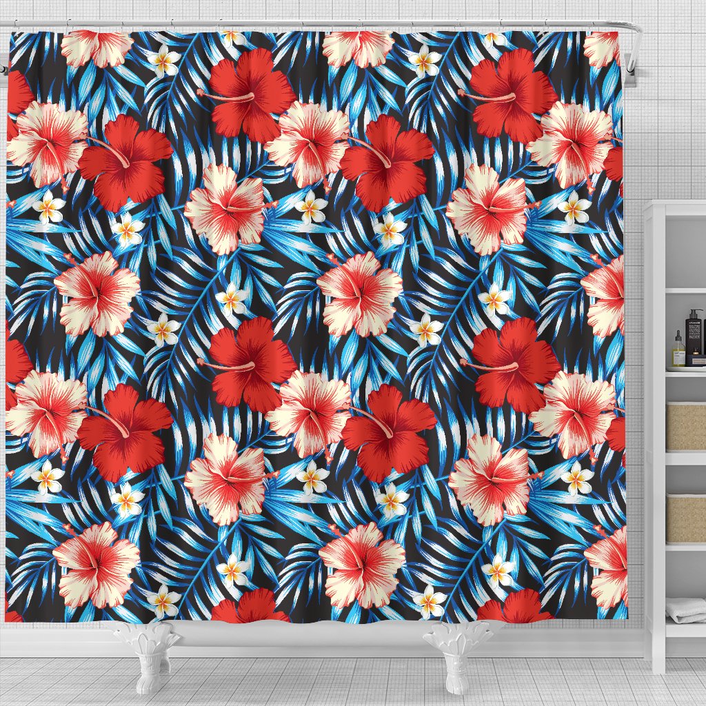Red Hibiscus Blue Scene Shower Curtain