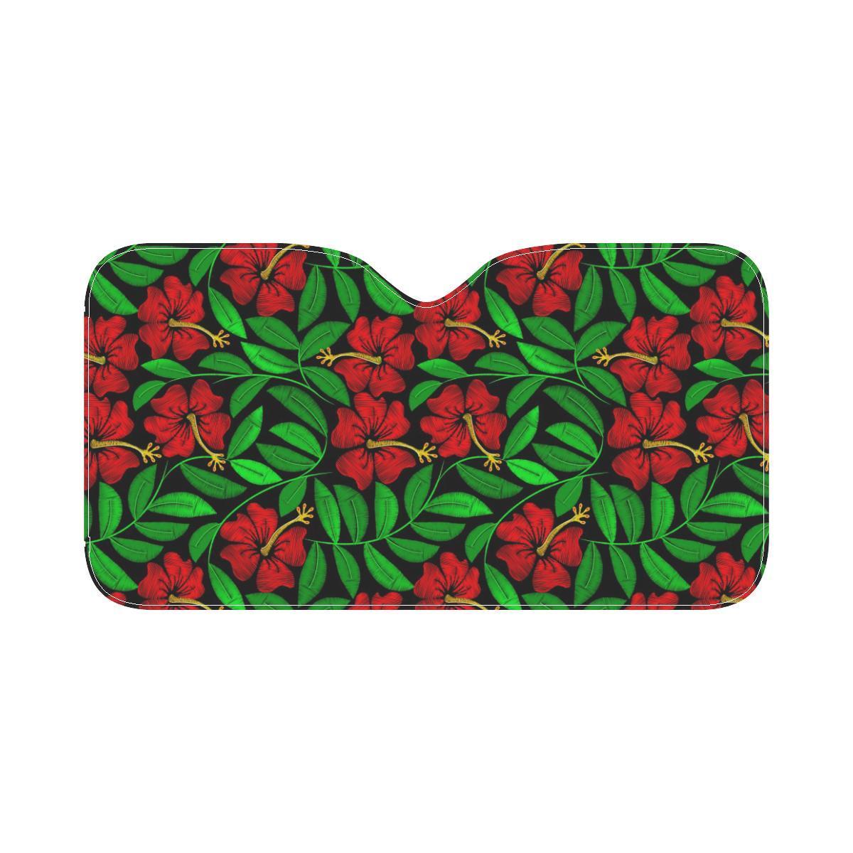 Red Hibiscus Embroidered Pattern Print Design HB03 Car Sun Shade-JorJune