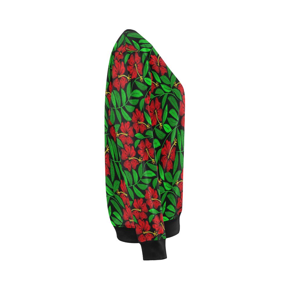 Red Hibiscus Embroidered Pattern Print Design HB03 Women Long Sleeve Sweatshirt-JorJune
