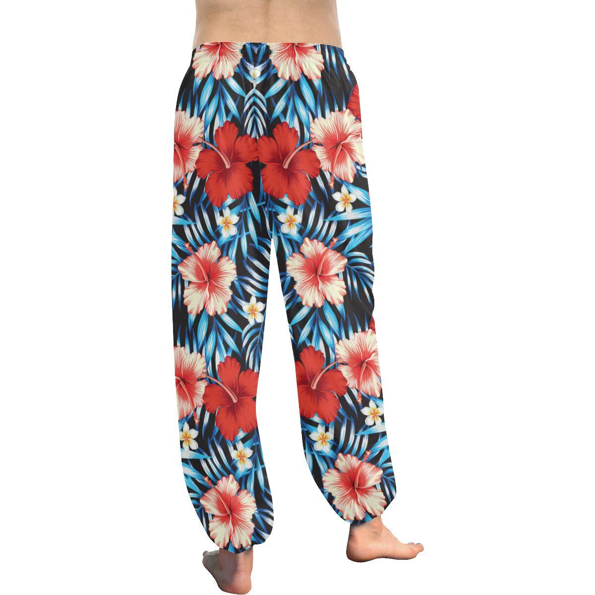 Red Hibiscus Hawaiian flower tropical Harem Pants