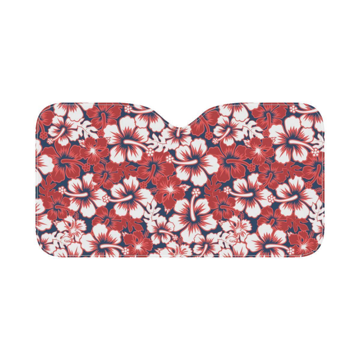 Red Hibiscus Pattern Print Design HB01 Car Sun Shade-JorJune