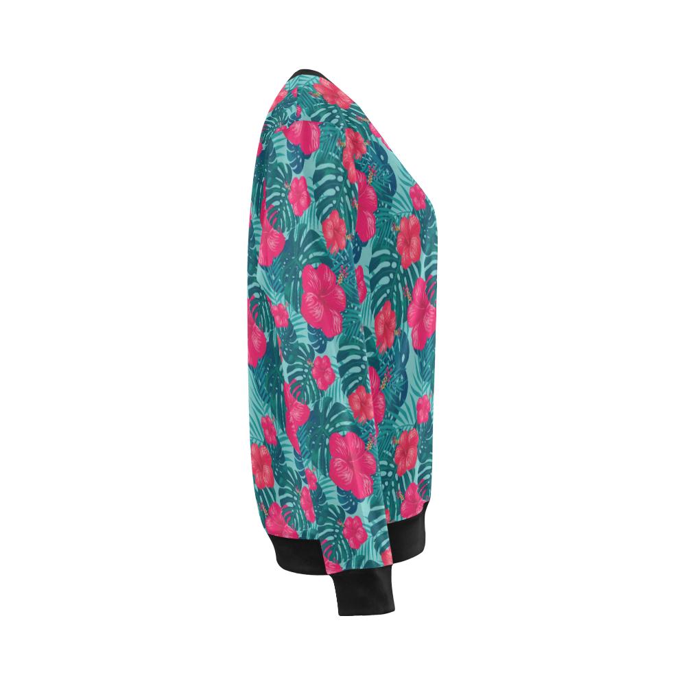 Red Hibiscus Pattern Print Design HB017 Women Long Sleeve Sweatshirt-JorJune